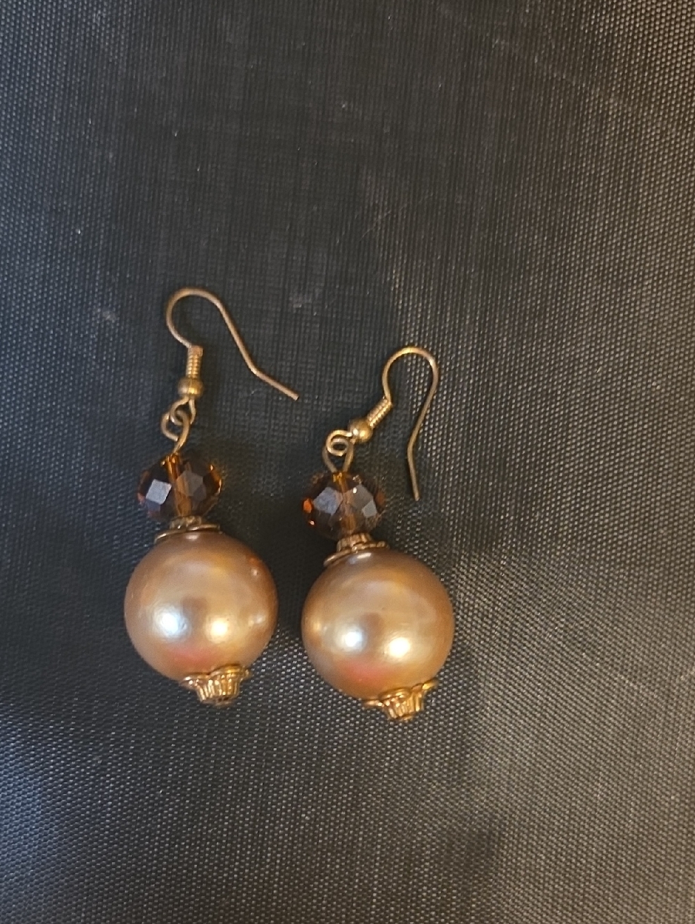 Gold-Tone Pearl Drop Earrings with Amber Crystal Beads